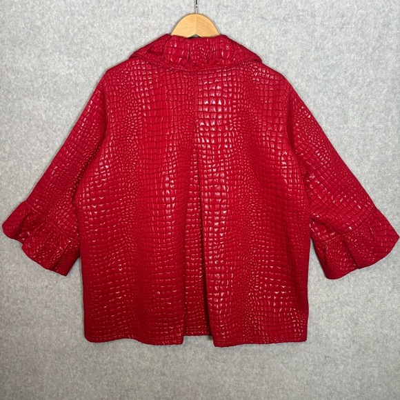 Ali Miles Animal Print Textured Three-Button Closure Jacket Coat-Red-Women 1X - Picture 6 of 6